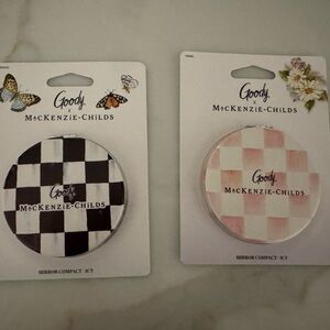 MacKenzie-Childs Goody Checker Compact Mirror Pair - Black & Pink